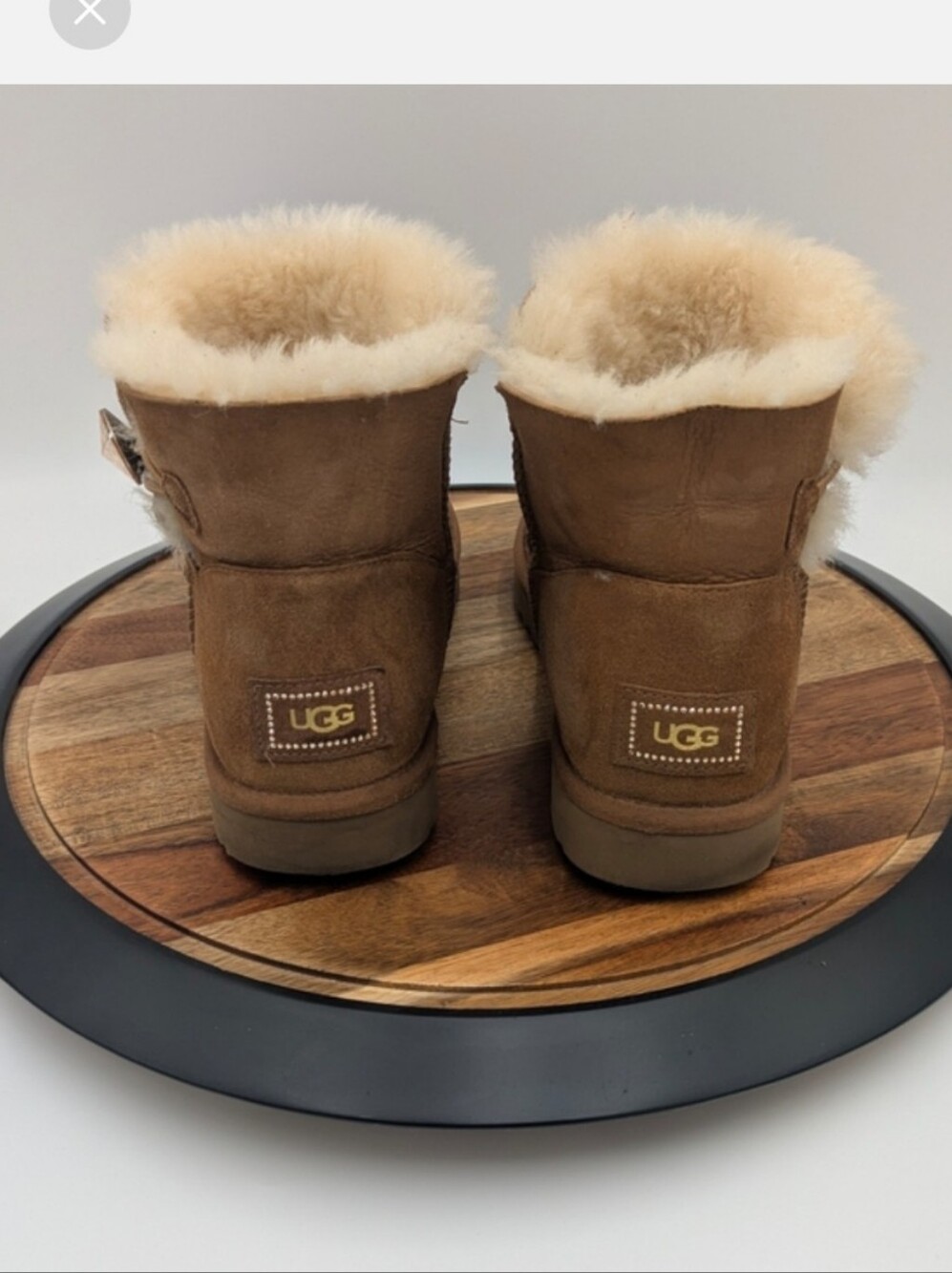 UGG Mini Bailey Button Bling Chestnut Sheepskin Suede Boots Women's Size 10